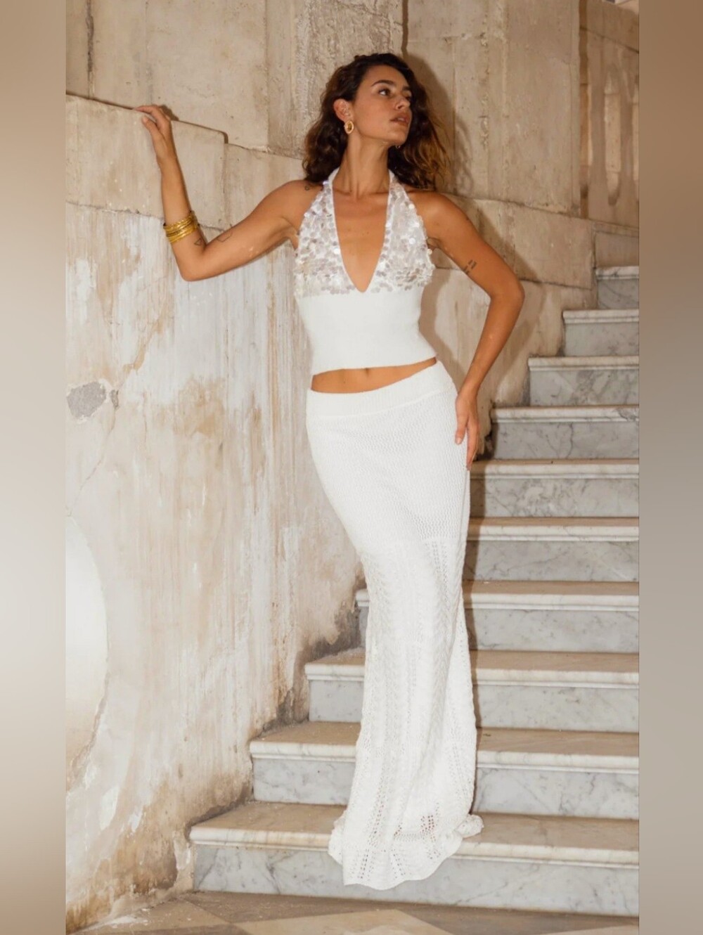 12th Tribe Jovie Ivory Knit Maxi Skirt